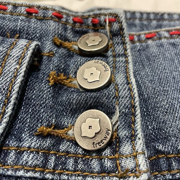 Freeway Denim Jean Mini Skirt Size XS Vintage Y2K Embroidered Boho Western Rave - Picture 4 of 9